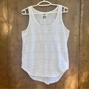 Old Navy White Lace Like Cut Out Tank Top Size Small